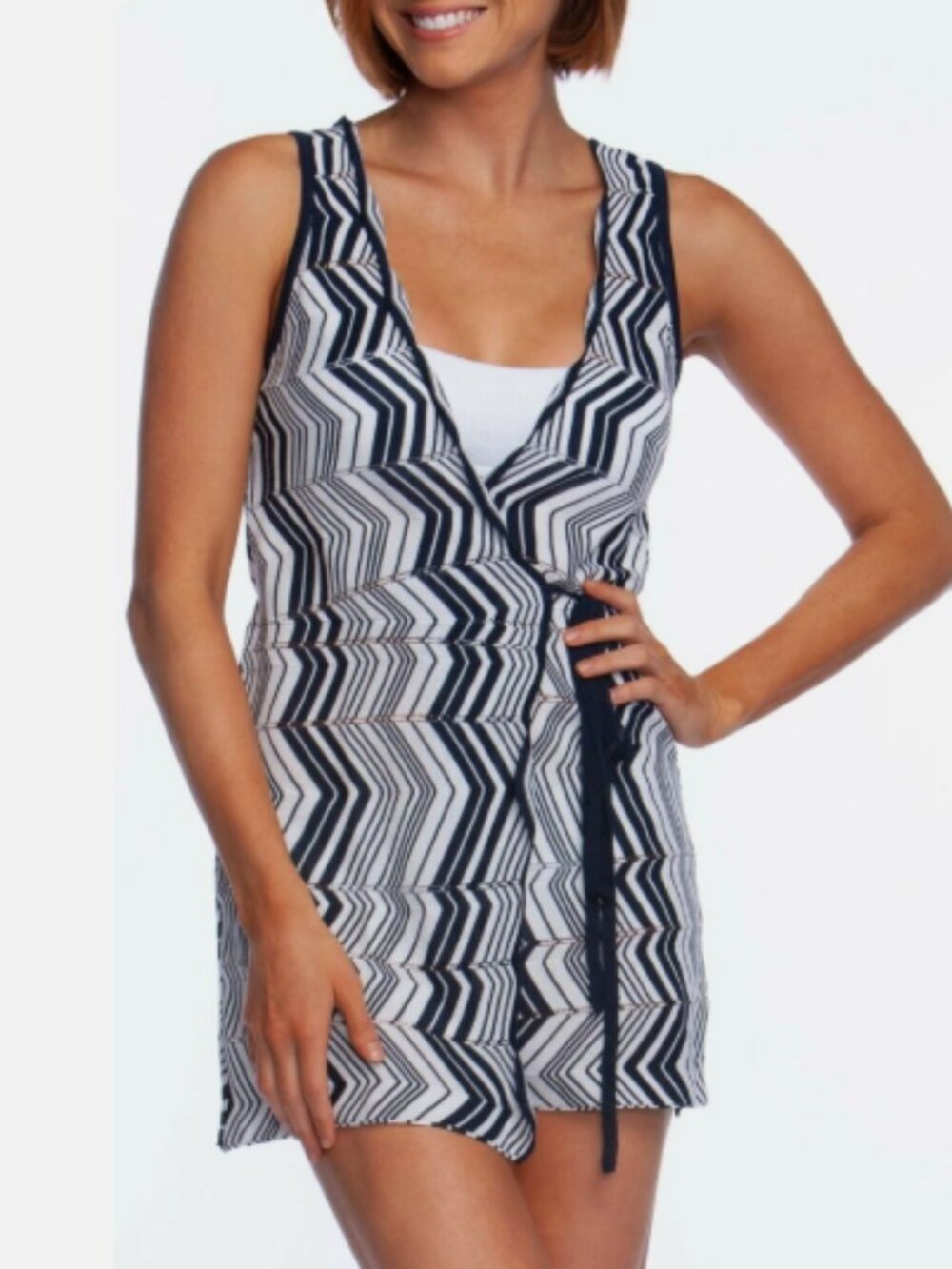 NWT Trina Turk Chevron Zig Zag Swim Cover Up Dress Size Small Navy White